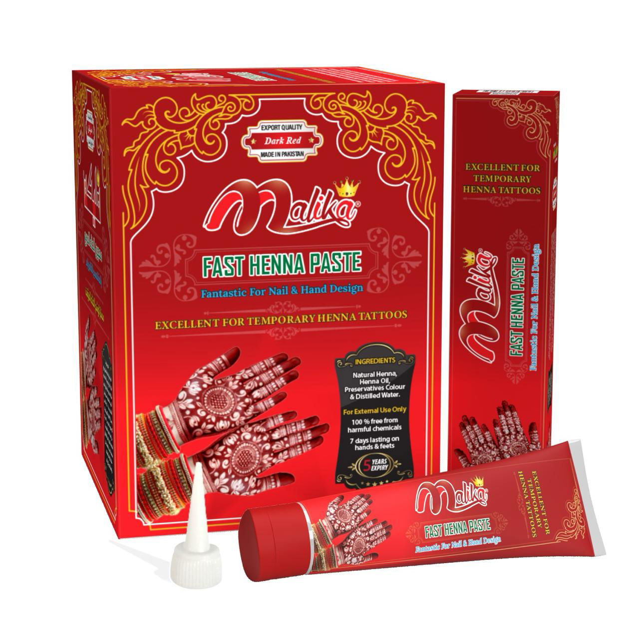 Malika Tube Henna Cone Mehndi Red Temporary Tattoo - Kaasmetics